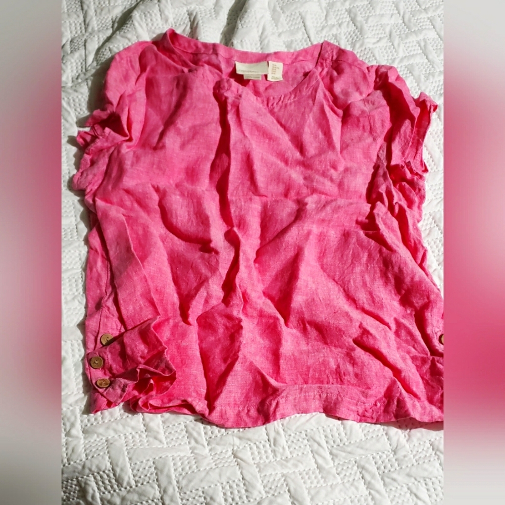 Ladies Linen top bright pink